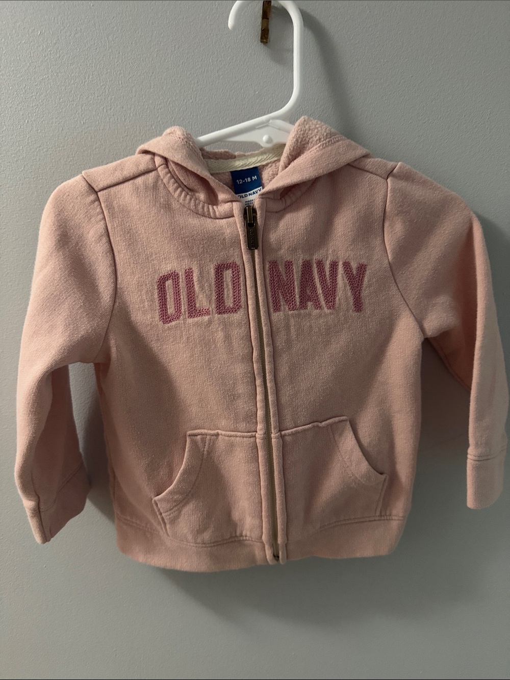 Old Navy Light Pink Zip-Up Hoodie with Magenta Logo